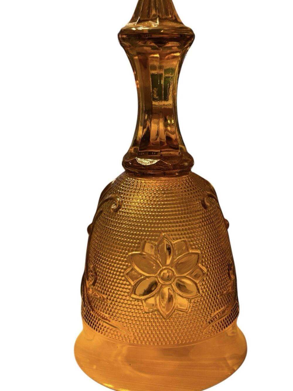 Vintage Tiara Indiana Glass Amber Sandwich Pattern Dinner Bell 6” w/ Clapper